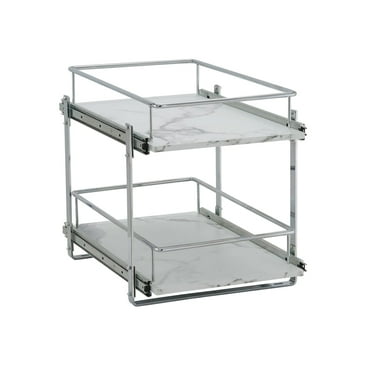 Pull Out Shelves for Storage 22 in D x 11.5 in W x 17 in H Wide Household Essentials Faux Marble C53340-1 Glidez 2-Tier Kitchen Cabinet Organizer